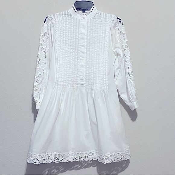 Madewell NWT Pintucked Eyelet Mini Dress White Size XXS - Picture 2 of 15